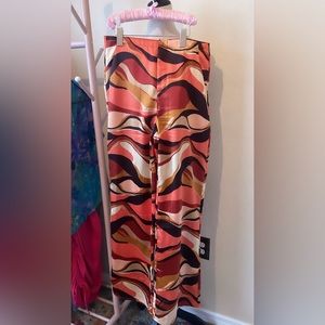 Wavy Print Wide-Leg Pants in Rust Multi,  Sz M